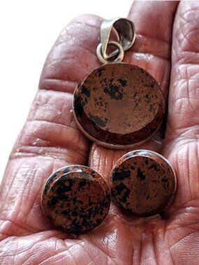 Mahogany Jasper Set 925 Silver Pendant Matching Earrings
